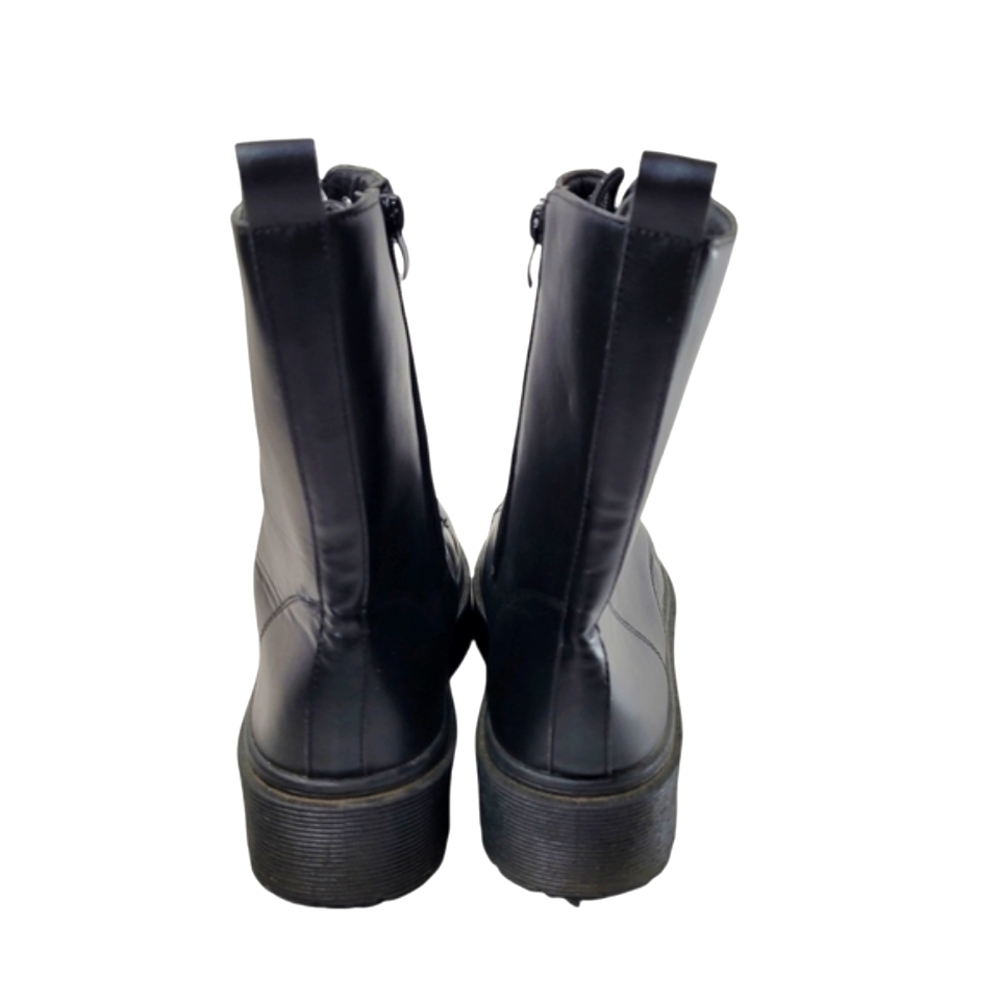 BM Collection Black Vegan Leather Platform Combat Boots Size 10 - Picture 5 of 11